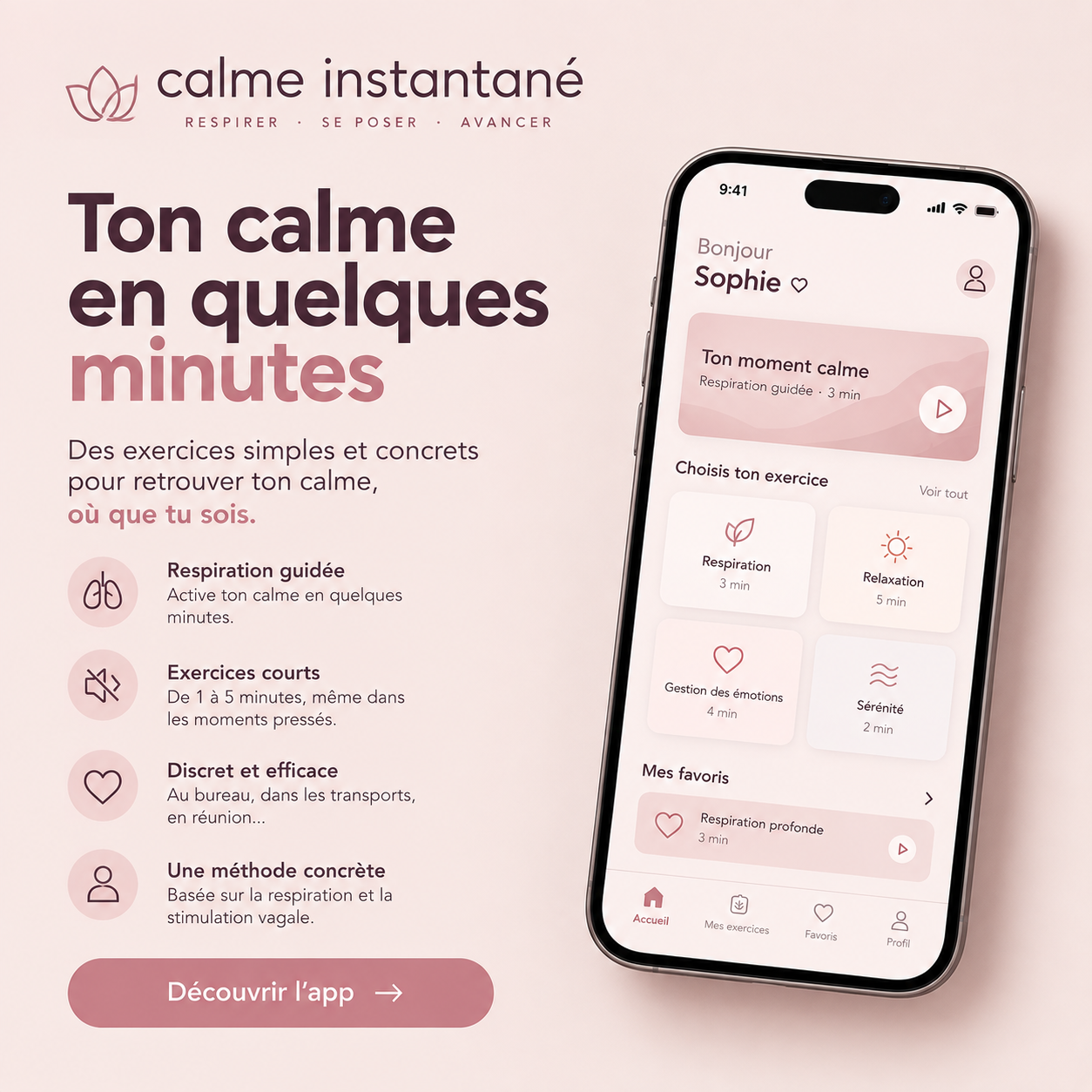 Visuel Calme Instantané avec téléphone et bénéfices